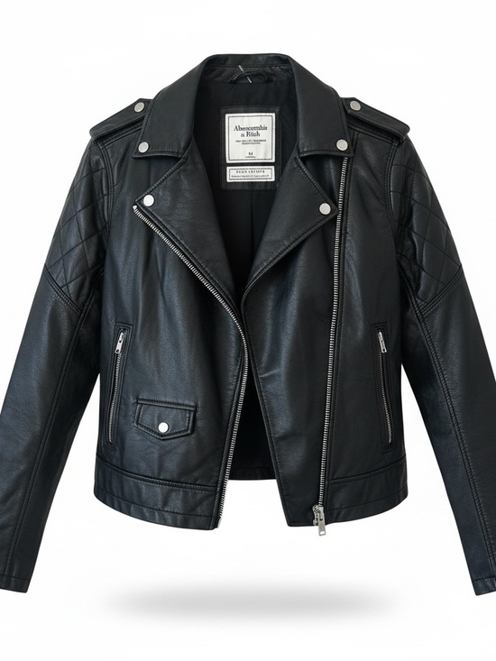Abercrombie & Fitch Jackets & Blazers - Abercrombie & Fitch Black Quilted-Shoulder Vegan Leather Moto Jacket